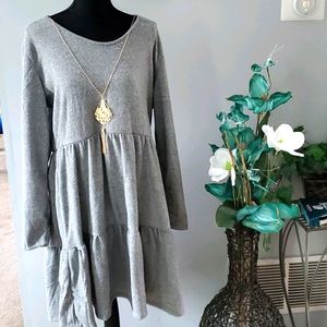 NWT French Atmosphere Gray dress w/goldnecklace 1X